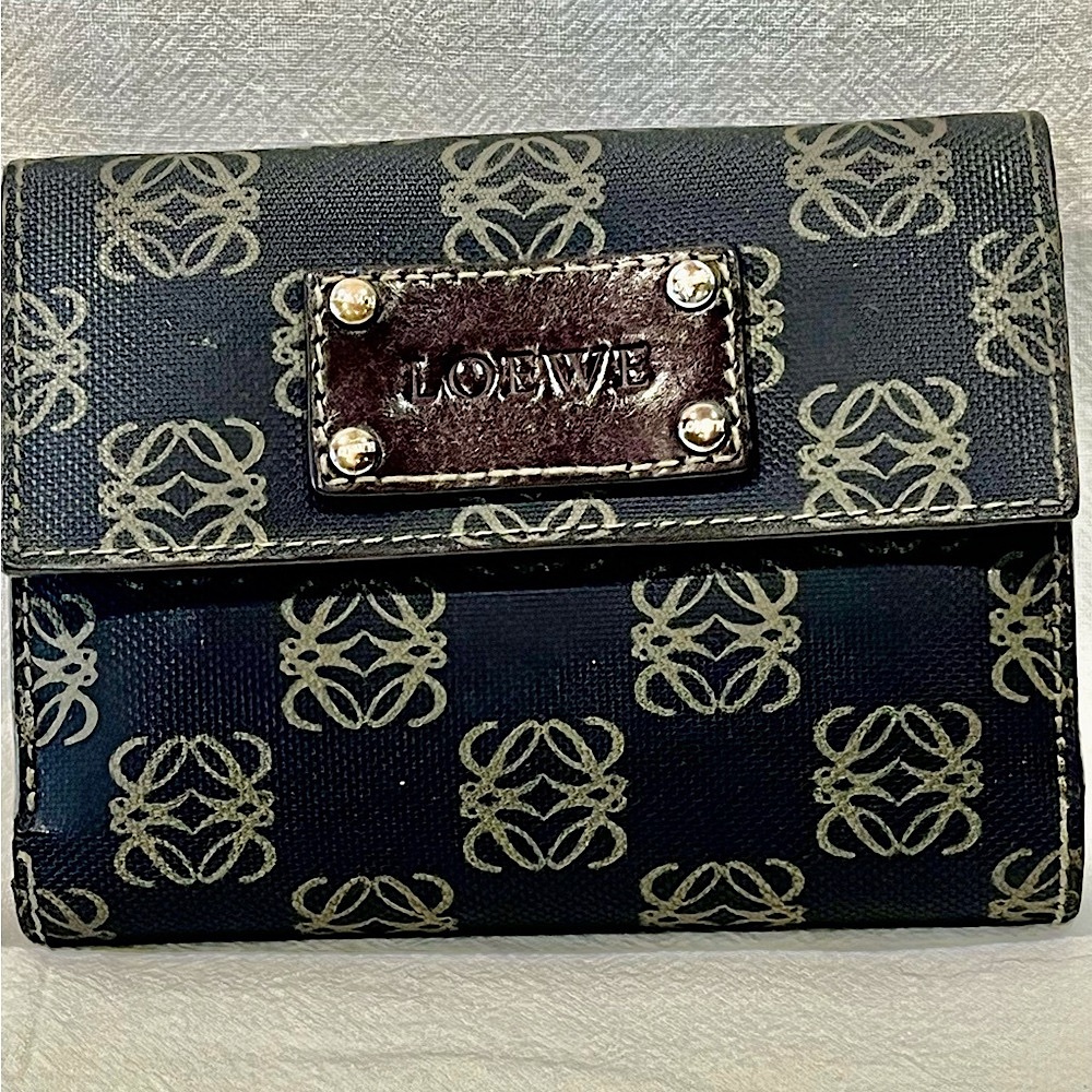 Authentic Loewe EUC Anagram PVC Canvas And Chocolate Leather Wallet